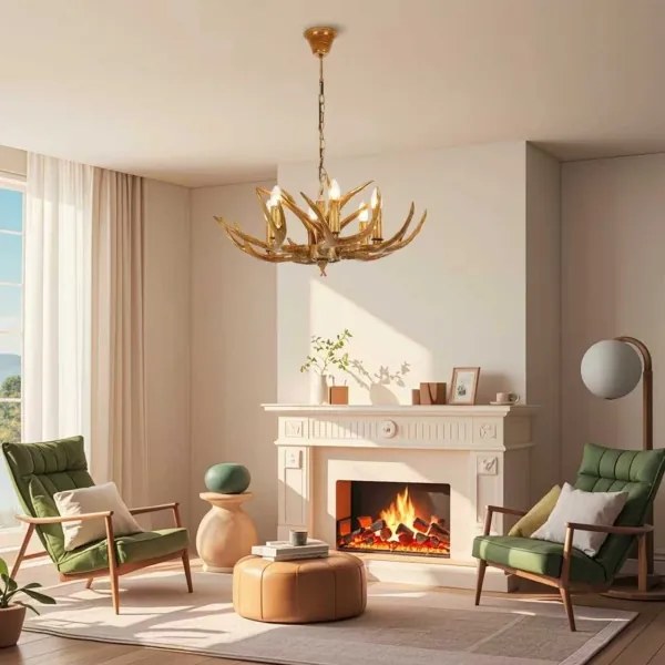 Brilagi - Candelabru suspendat cu lanț DEER, 6xE14/10W/230V, Ø 70 cm, cu coarne