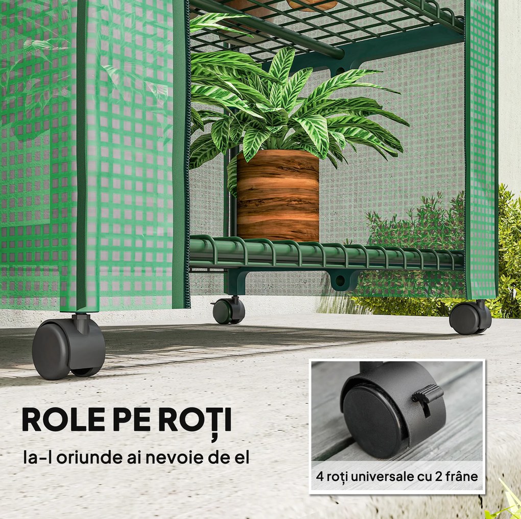 Outsunny Seră Portabilă, Seră pentru Flori și Plante pentru Exterior cu 4 Rafturi, Prelată PE, Verde | Aosom Romania