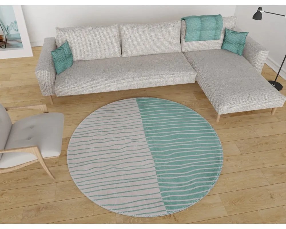 Covor crem-turcoaz lavabil rotund ø 80 cm Yuvarlak – Vitaus