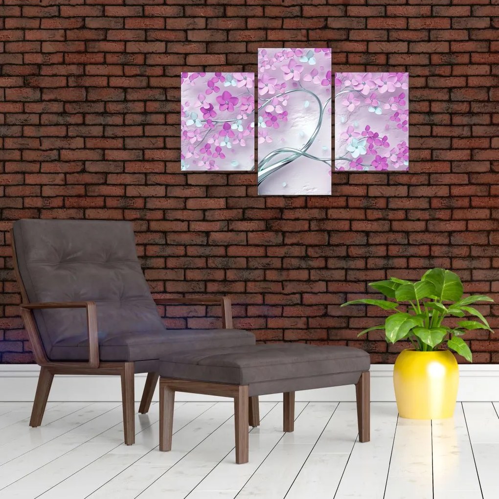 Tablouri cu flori pe trunchi argintiu - abstract (90x60 cm)