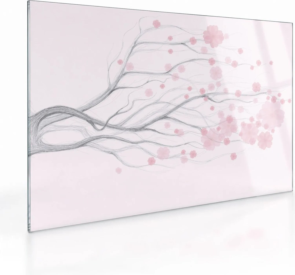Tablou pe sticlă - Flori roz (70x50 cm)