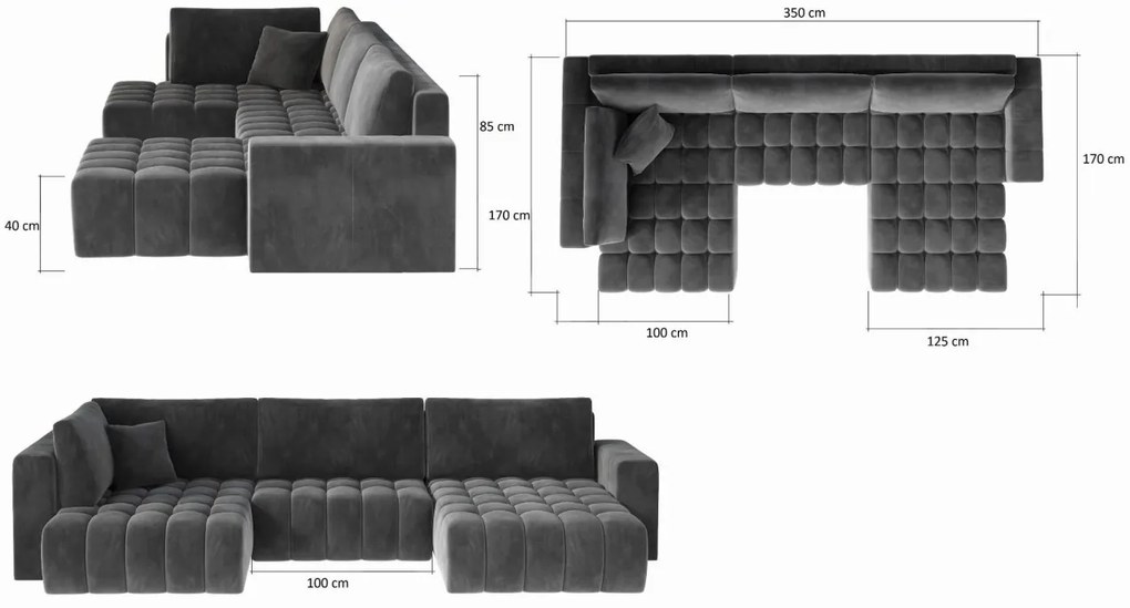 Coltar living extensibil Bonito – L350 x l170 x h85 cm