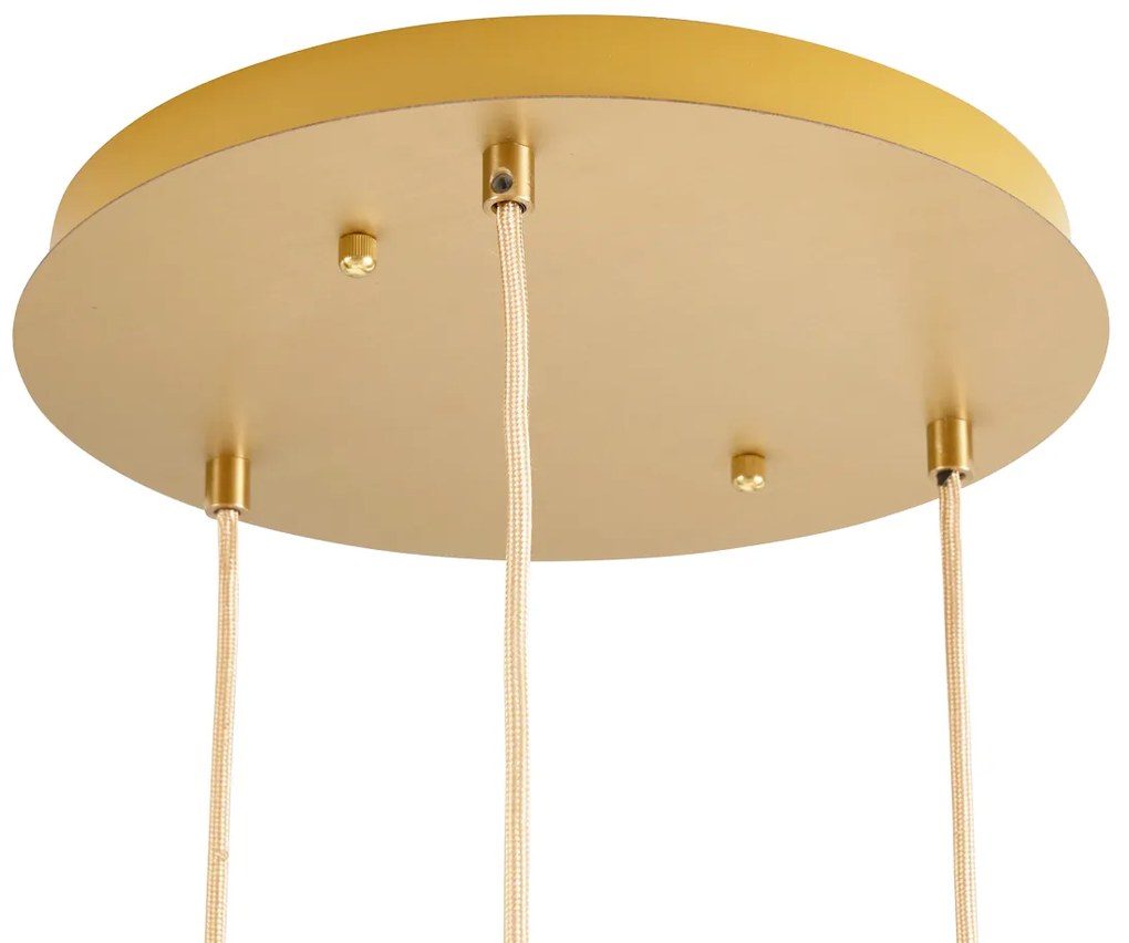 Lampă suspendată Art Deco din alamă cu sticlă chihlimbarie cu 3 lumini - Douglass