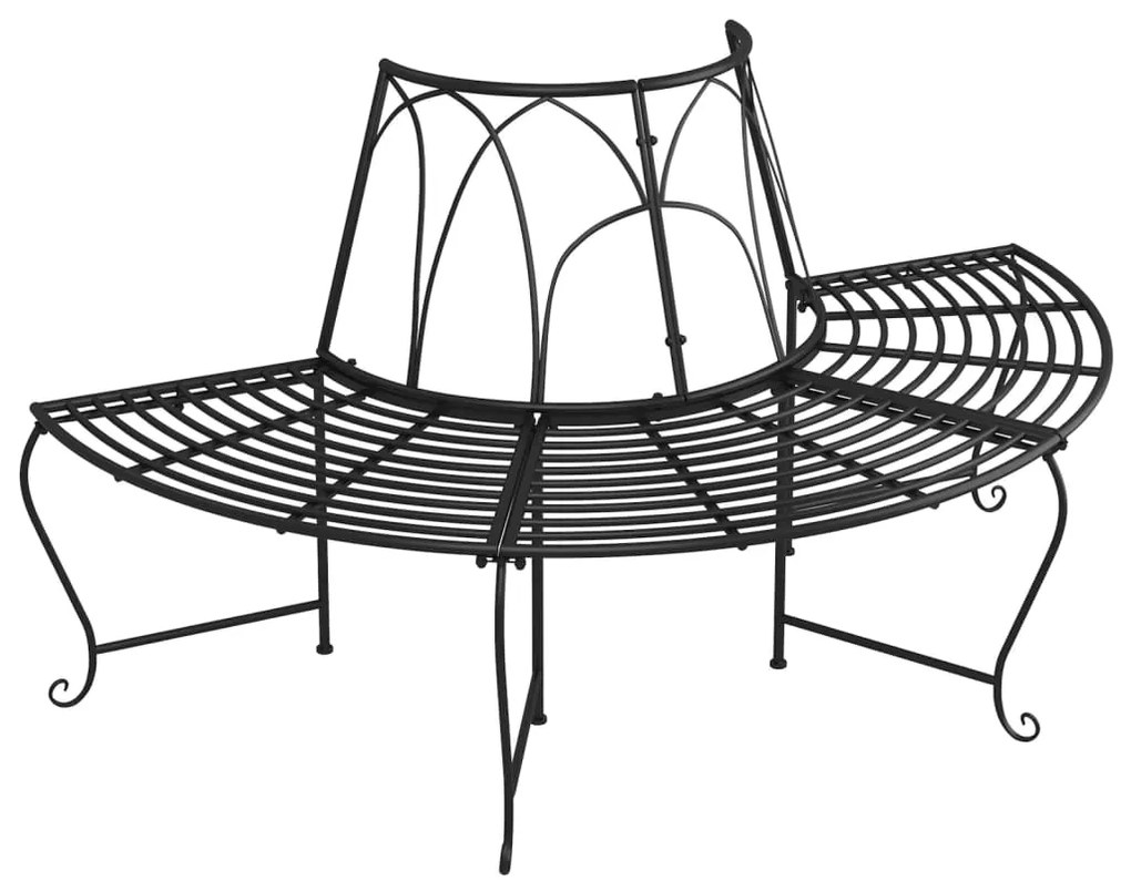 318825 vidaXL Bancă semicirculară de copac, negru, Ø159 cm, oțel