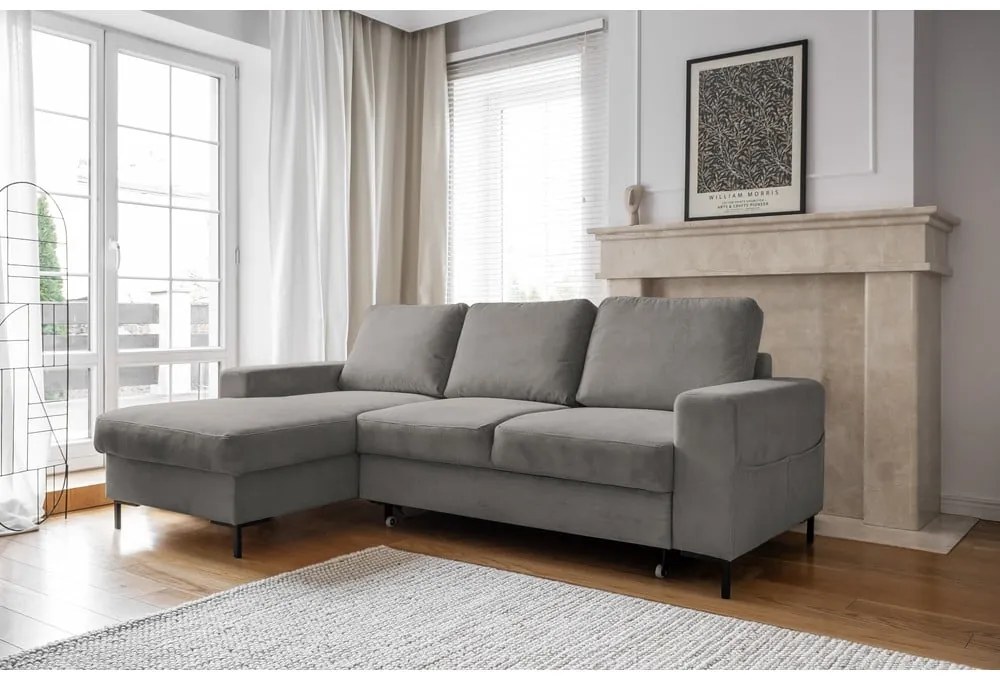 Colțar gri extensibil cu tapițerie din catifea reiată (cu colț pe partea stângă ) Lofty Lilly – Miuform