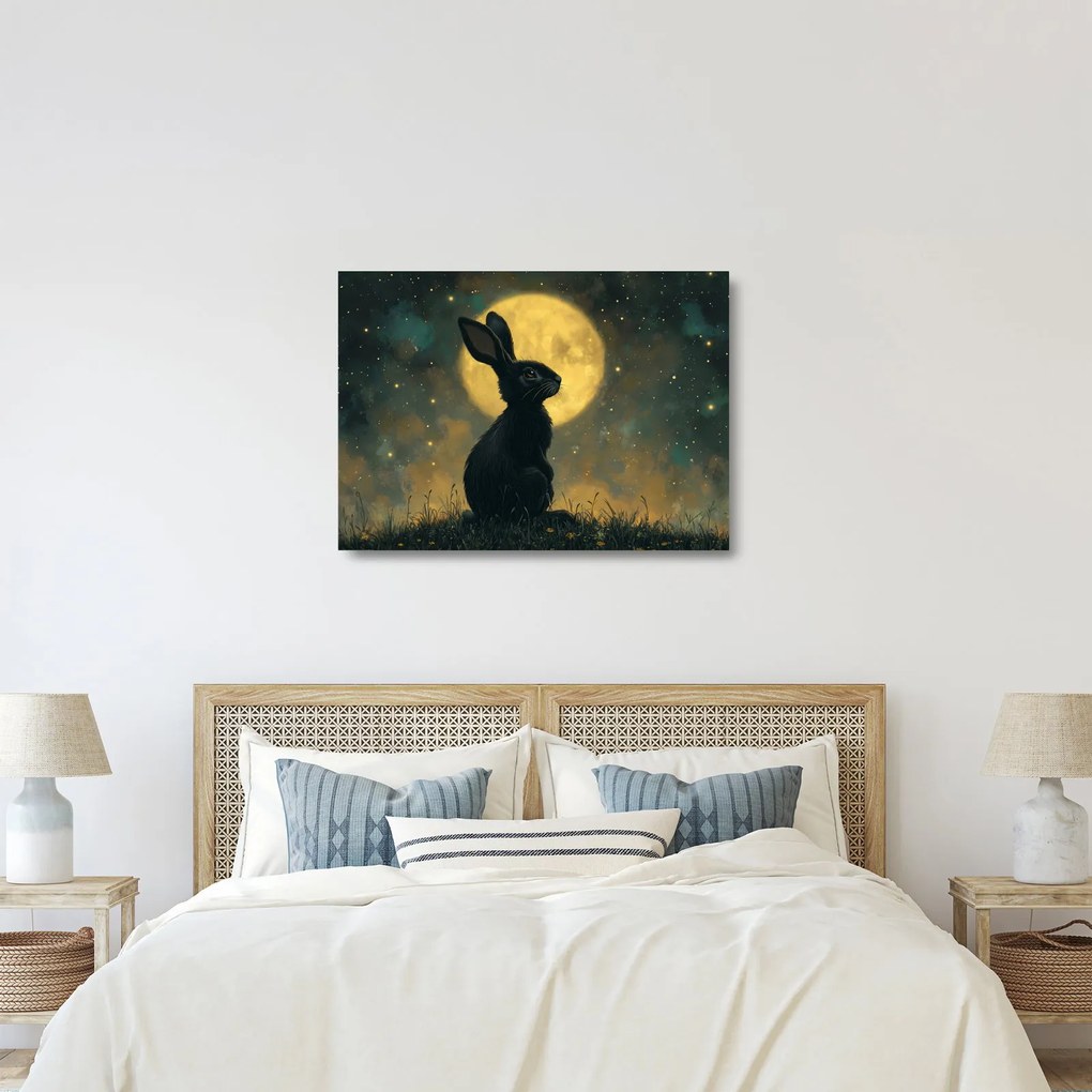 Tablou pe sticlă - Iepure cu lună (70x50 cm)