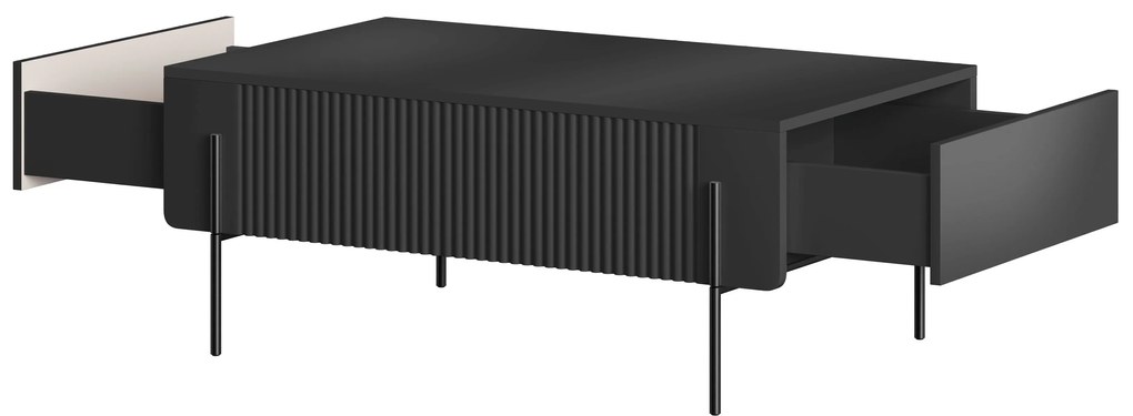 Măsuță de cafea cu sertare Malmi 100 cm - negru mat / picioare negre