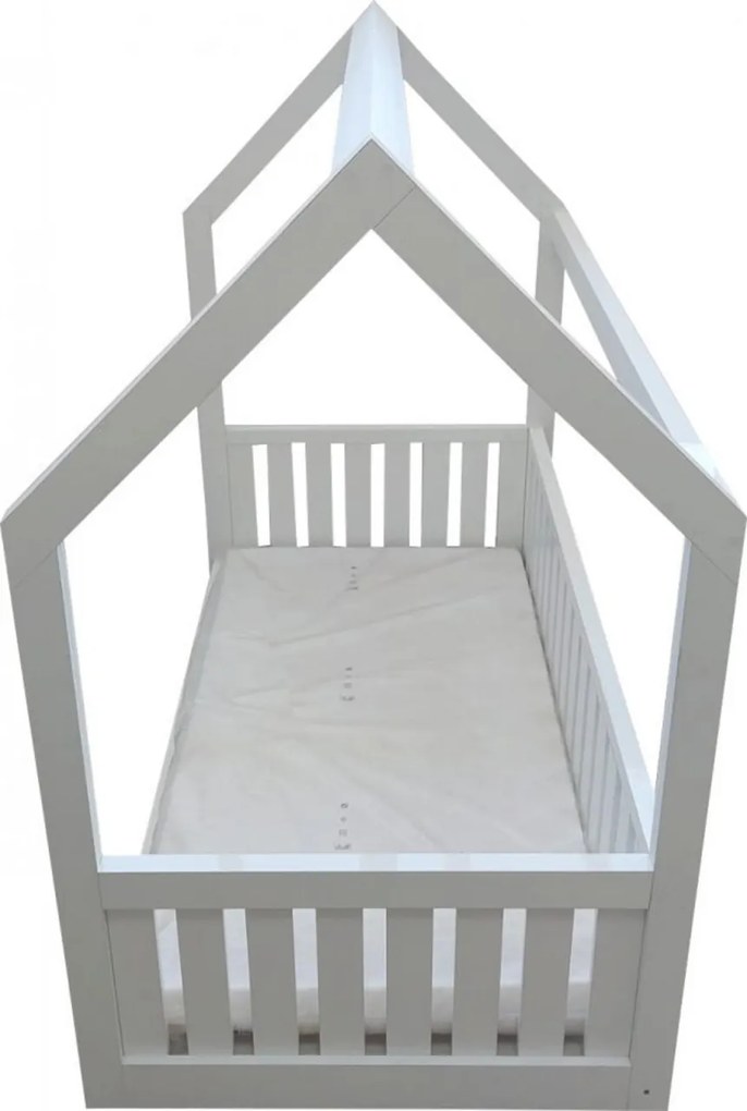 Pat tip casuta pentru copii NOVOKIDS™ Lovely Little House, 160x80 CM, Set cu Saltea din Spuma MATSEN® 10 CM Inclusa, Pal 18 mm, Margini anti-lovire,