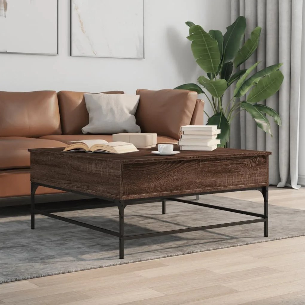 vidaXL Măsuță de cafea, stejar maro, 95x95x45 cm, lemn prelucrat/metal