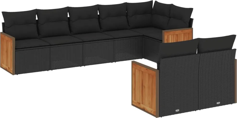 vidaXL Set mobilier de grădină cu perne, 8 piese, negru, poliratan