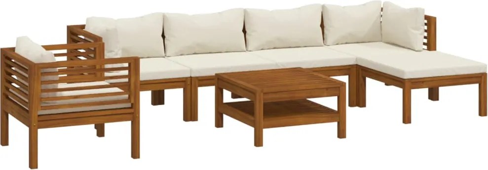 vidaXL Set mobilier grădină cu perne crem, 7 piese, lemn masiv acacia