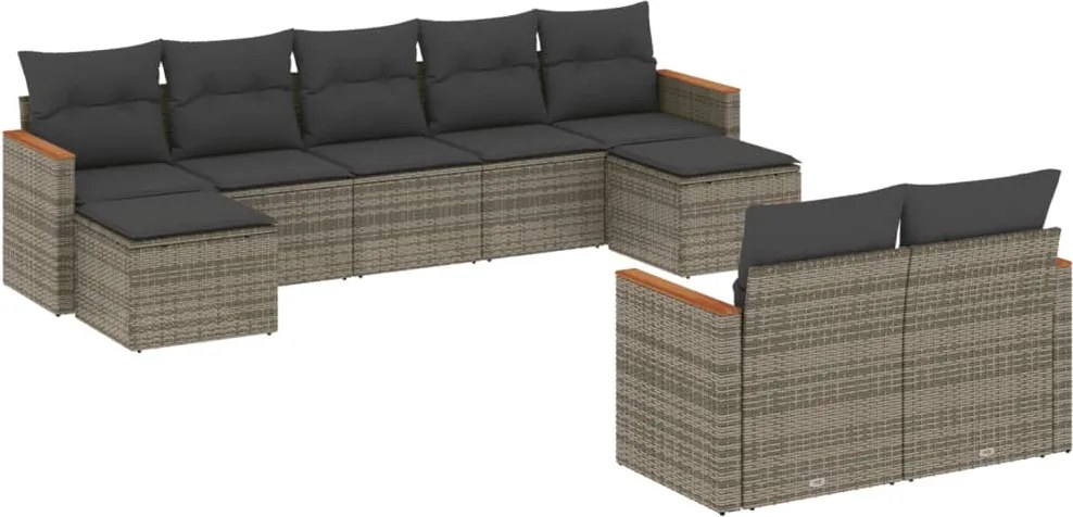 vidaXL Set canapele de grădină, 9 piese, cu perne, gri, poliratan