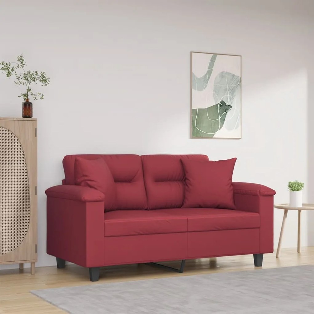 vidaXL Canapea cu 2 locuri cu pernuțe, roșu vin 120 cm piele ecologică