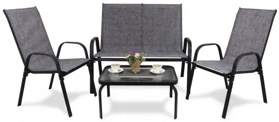 Set mobilier gradina/terasa, gri, 1 masa, 2 scaune, 1 canapea, Mina