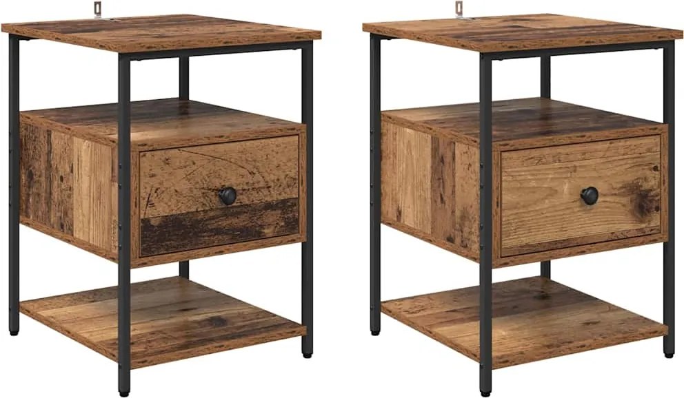vidaXL Dulap de noapte 2 pcs Lemn vechi 40 x 42 x 56 cm Lemn compozit