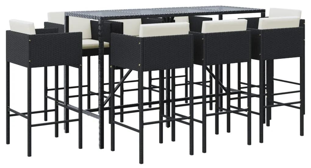 3200652 vidaXL Set mobilier bar de grădină cu perne, 9 piese, negru, poliratan