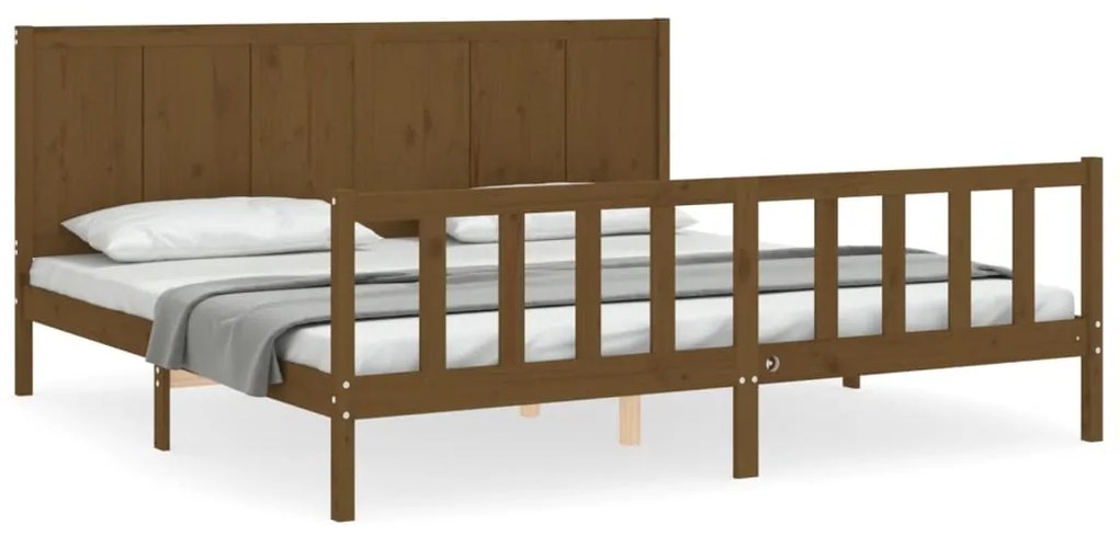 3192644 vidaXL Cadru pat cu tăblie, maro miere, 200x200 cm, lemn masiv