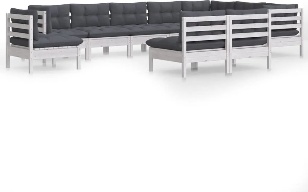 vidaXL Set mobilier grădină cu perne, 10 piese, alb, lemn masiv pin