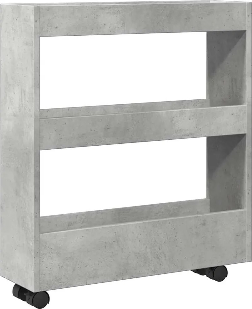 vidaXL Cărucior depozitare îngust, 3 niveluri gri beton lemn prelucrat