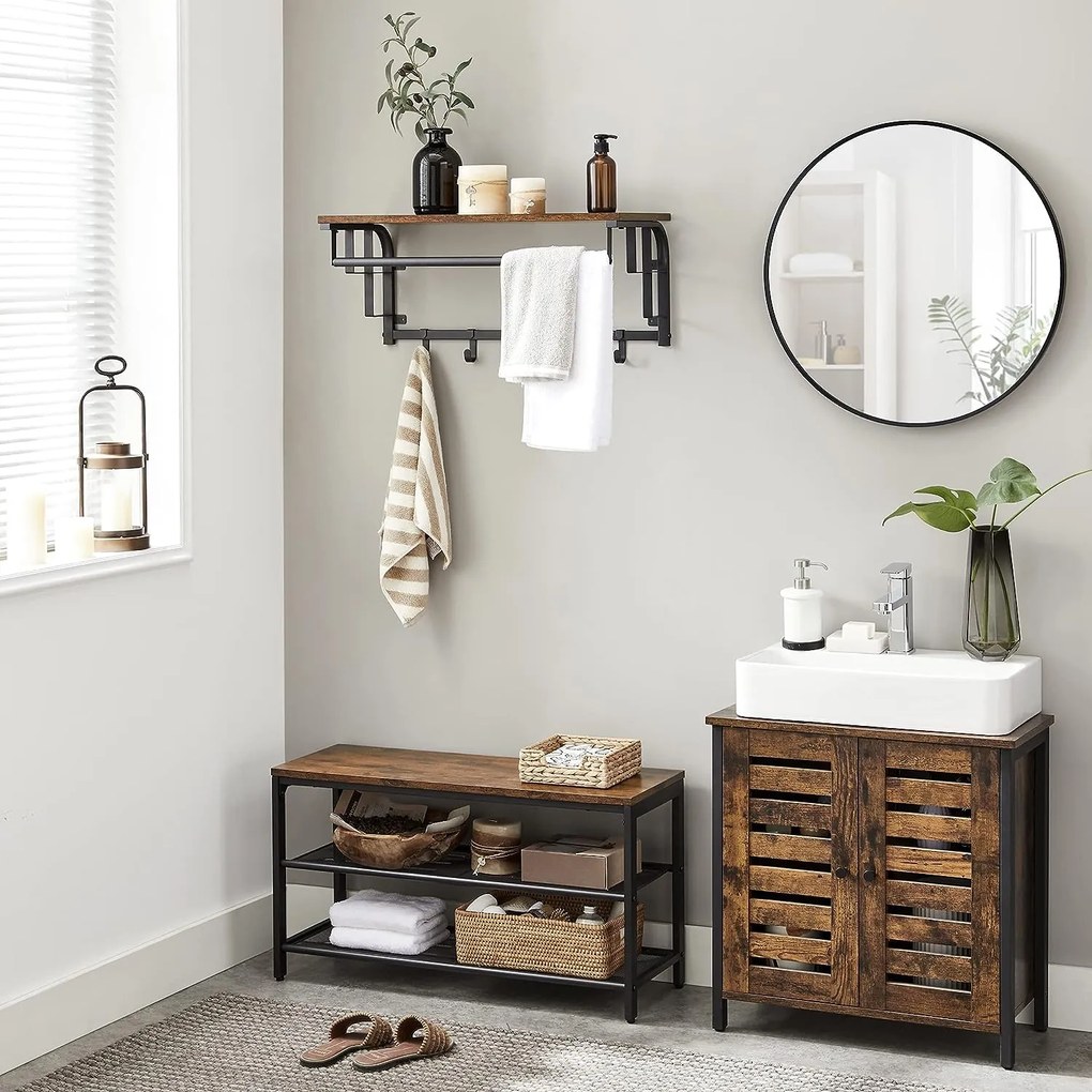 Cuier de perete HENRY, 66x30x27cm, negru/maro Vasagle