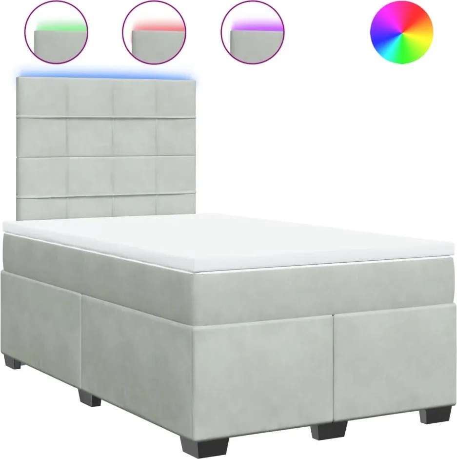 vidaXL Pat box spring cu saltea, gri deschis, 120x190 cm, catifea