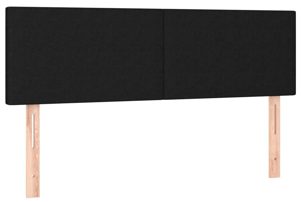 Pat cu arcuri, saltea si LED, negru, 140x200 cm, textil Negru, 140 x 200 cm, Design simplu