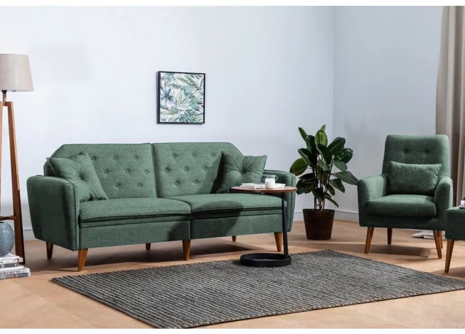 Set Canapea si Fotoliu, Lemn Solid, Terra, 2 Piese, Verde