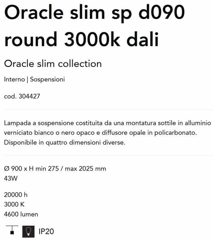 Lustra LED suspendata design slim Oracle d090 round 3000k dali alb