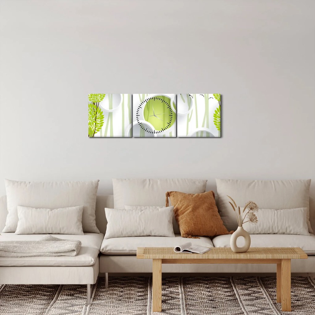 Tablou cu abstracție și copaci (cu ceas) (90x30 cm)