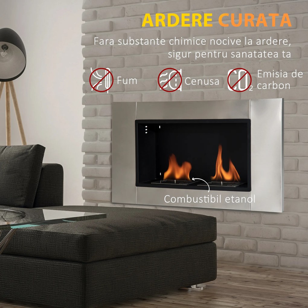 HOMCOM Semineu Bioetanol, Incalzitor de Perete cu 2 Arzătoare, aparat de incalzire 110x54x14,5cm | Aosom Romania