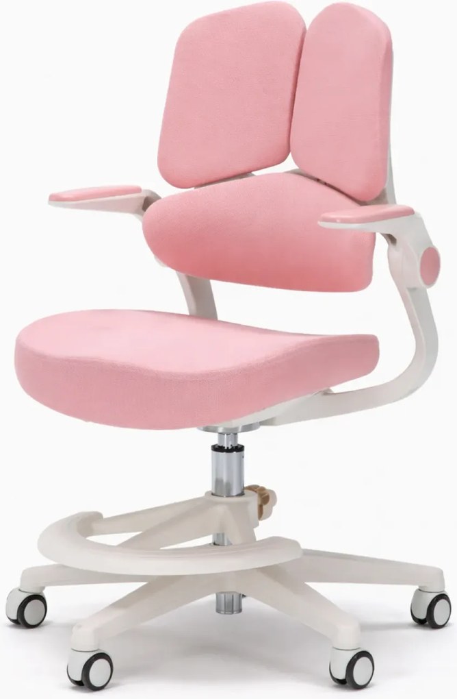 ErgoMotion Junior – Scaun Ergonomic pentru copii, Reglaje Multiple, Ajustare Personalizată, Adaptabil pe măsura creșterii, Suport Lombar 3 Zone, Roți Blocabile, Roz