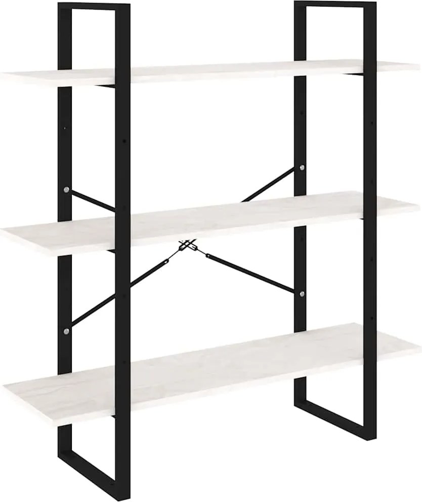 vidaXL Bibliotecă cu 3 rafturi, alb, 100x30x105 cm, lemn masiv de pin