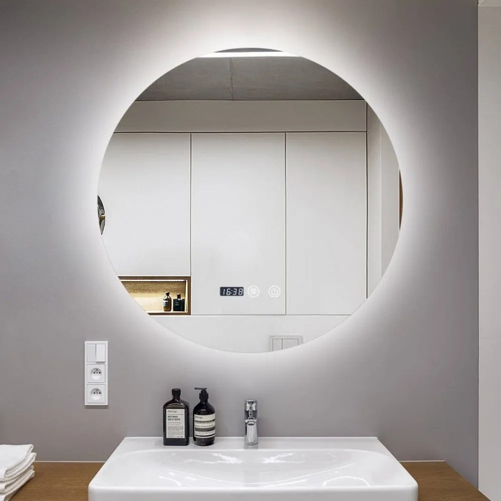 Oglindă Baie LED și Dezaburire Elit's Premium cu Senzor Touch, Lumina Rece, Caldă și Neutră, 60 cm, lumina ambientala spate