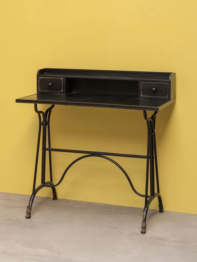 Birou cu sertare din metal, negru, 98 x 100 x 50 cm, „Henri”