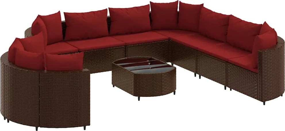 vidaXL Set canapele de grădină cu perne, 10 piese, maro, poliratan