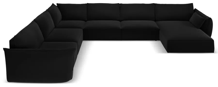 Colțar negru cu tapițerie din catifea (cu colț pe partea stângă, în formă de "U") Vanda – Mazzini Sofas