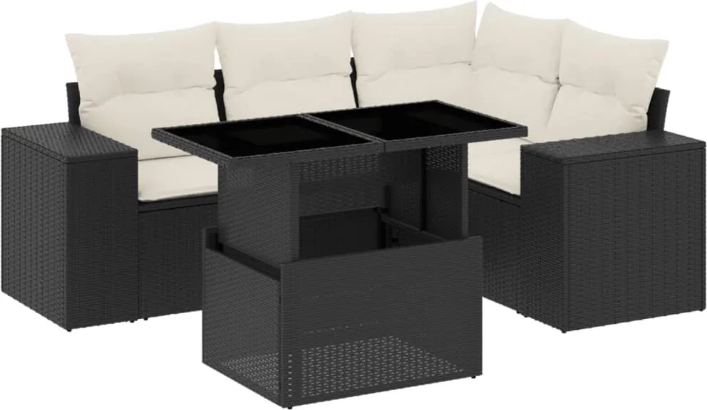 vidaXL Set mobilier de grădină cu perne, 5 piese, negru, poliratan