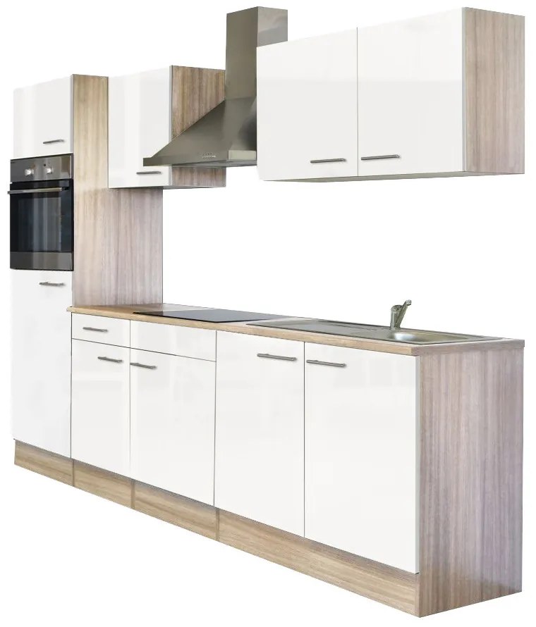 Mobilă de bucătărie Yorki 270 cu corp din stejar sonoma și față alb satinat