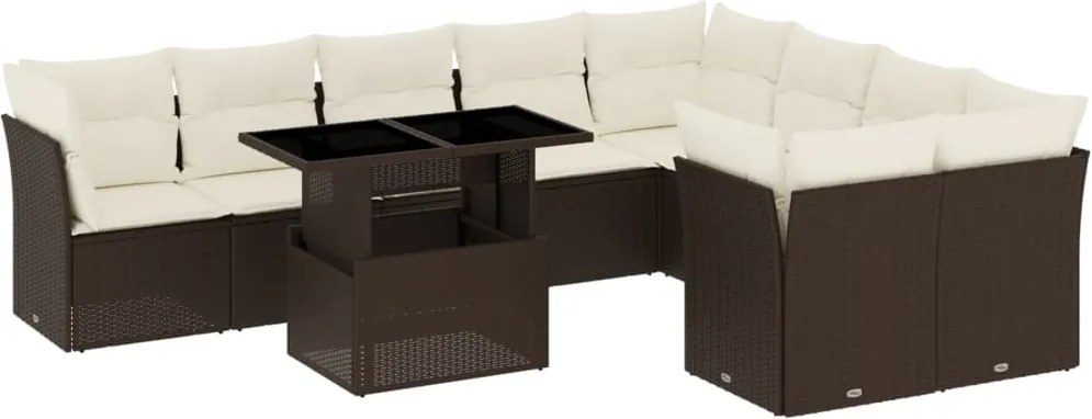 vidaXL Set canapele de grădină cu perne, 10 piese, maro, poliratan