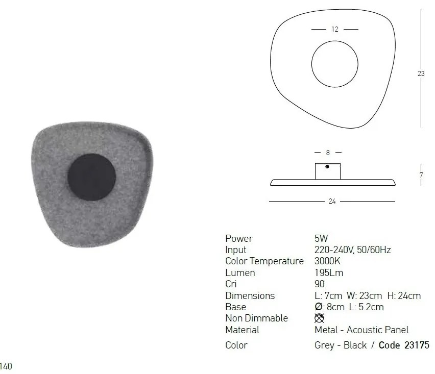 Aplica LED design modern decorativ ACOUSTIC negru/gri