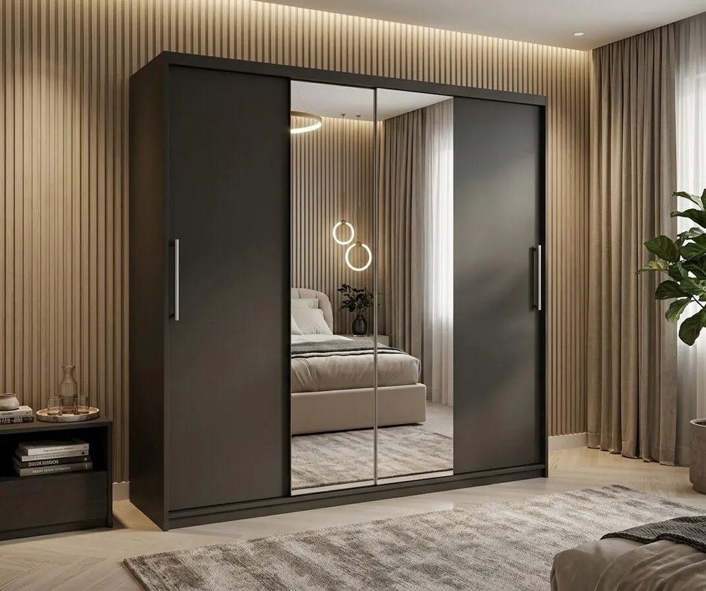 Dulap dressing Londra 2 usi cu oglinda, 200 cm, Gri