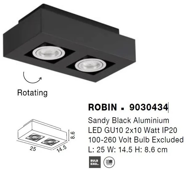 Spot aplicat tavan ajustabil ROBIN 2L negru