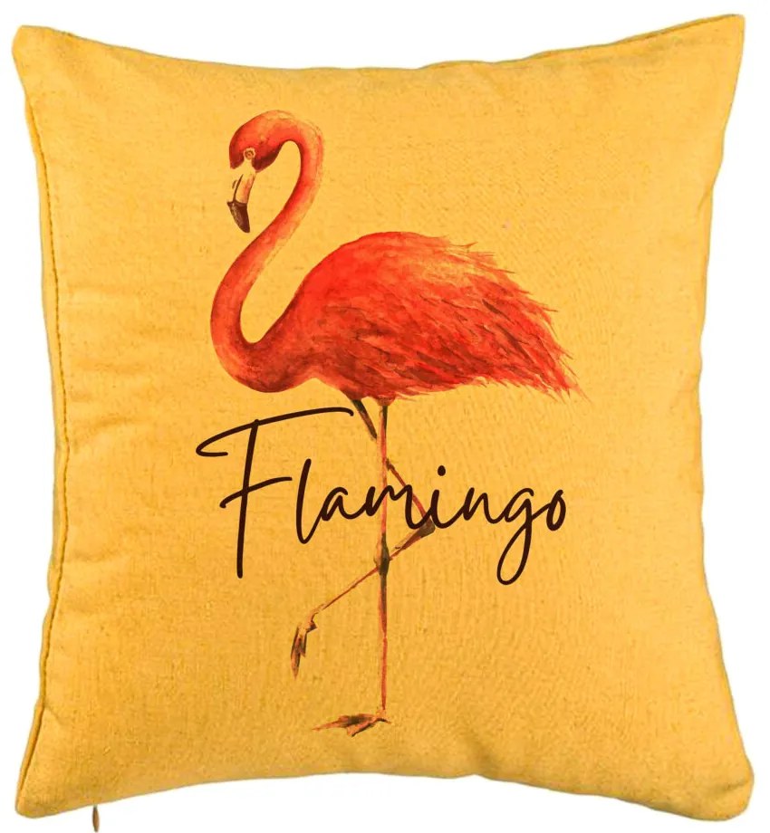 Perna Decorativa, Model Flamingo, 40x40 cm, Galben, Husa Detasabila, Burduf