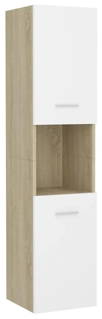 Set mobilier de baie, alb si stejar Sonoma, lemn prelucrat alb si stejar sonoma, 60 x 38.5 x 46 cm, 1