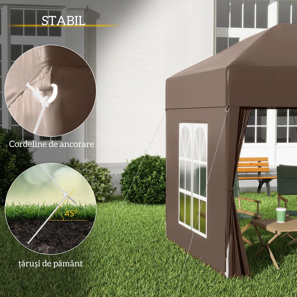 Outsunny Cort 2x2 m impermeabil cu 4 pereti detasabili, cort pliabil din metal si poliester cu husa de transport, alb