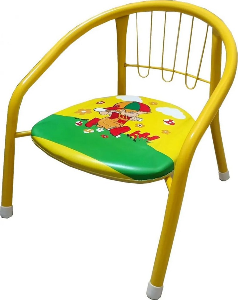 Scaun metalic pentru copii Novokids™ Little chair , Sezut moale cu sunete, Pentru interior si exterior, Dimensiuni 36x36x34 cm , Galben