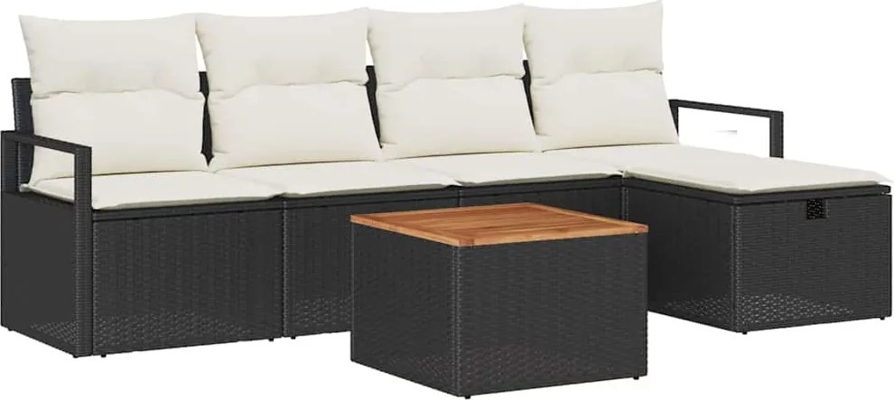 vidaXL Set de canapele pentru grădină cu pernă 6 pcs Negru poliratan