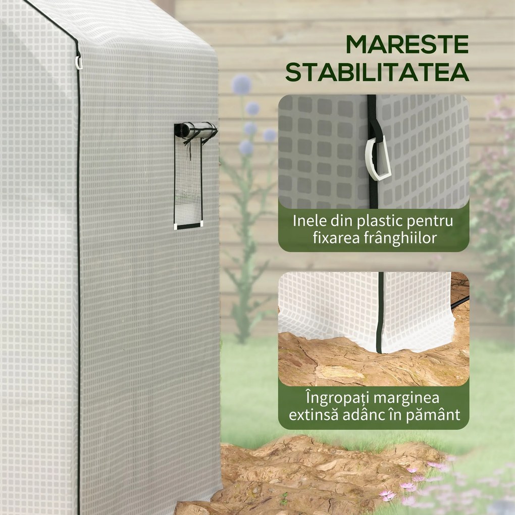 Outsunny Acoperiș de Înlocuire pentru Seră Walk-in din PE cu Ușă Rulabilă și Ferestre, 140 x 143 x 190cm, Alb | Aosom Romania