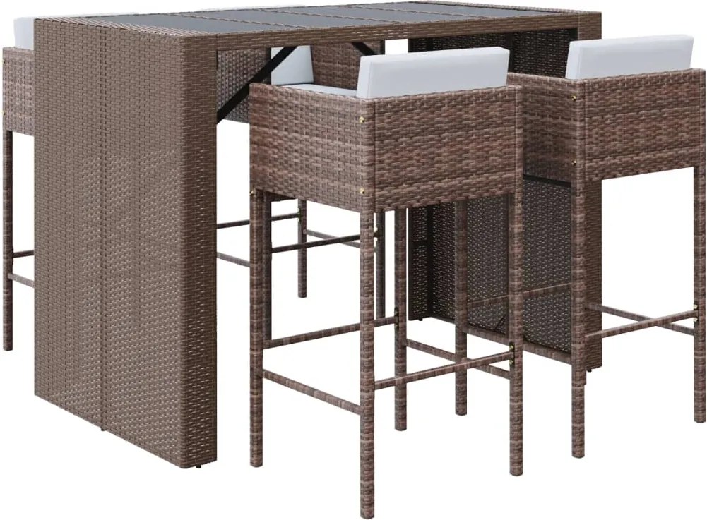 vidaXL Set mobilier bar de grădină cu perne, 5 piese, maro, poliratan