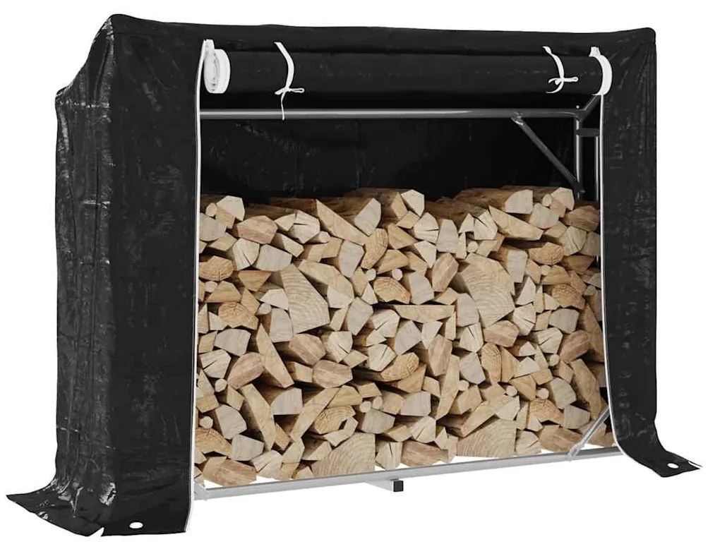 vidaxL Raft pentru lemn de foc cu capac de ploaie otel galvanizat